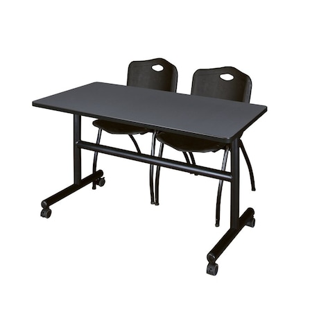 Kobe Tables > Nesting Tables > Kobe Flip Top Table & Chair Sets, 48 W, 24 L, 29 H, Grey MKFT4824GY47BK